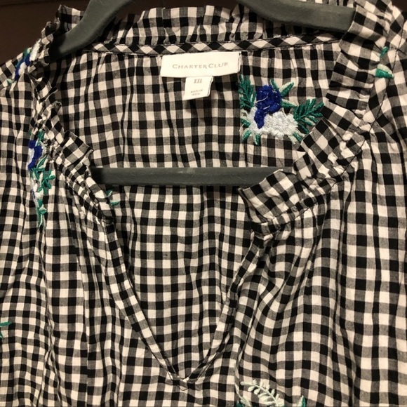Charter Club Gingham Floral Embroidered Blouse NWT - Picture 10 of 15